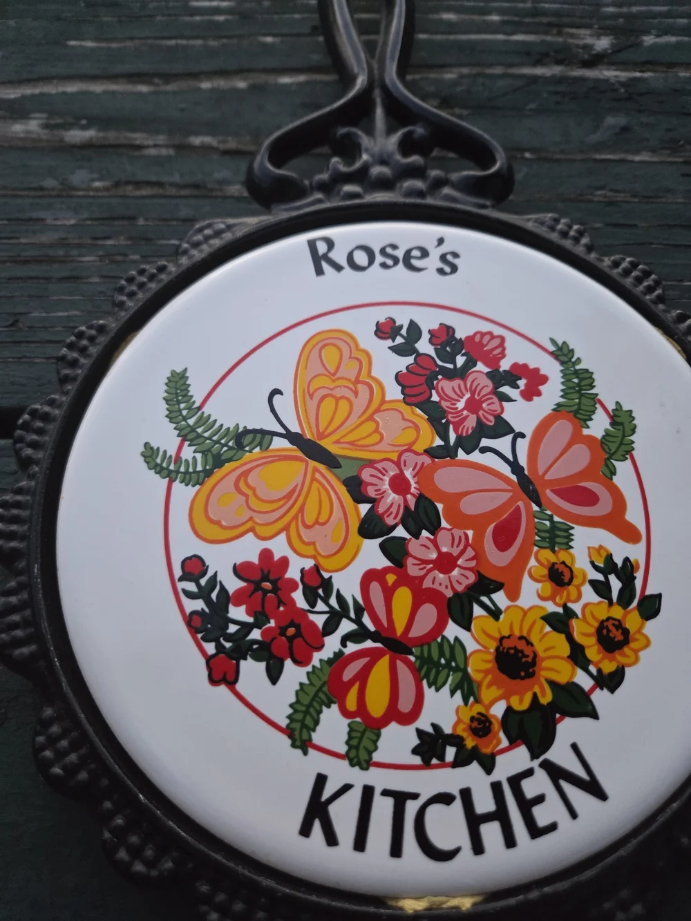 Kitchen Decorative Butterfly Trivet - White with Orange & Yellow